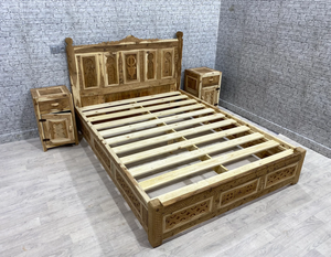 Premium Quality Modern Solid Wood Foldable Adjustable <b>Bed</b> Frame with Storage <b>Space</b> <b>Saving</b> and Hand Carved Design for Bedroom - Product Image 1
