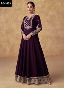 Vêtements ethniques indiens Pure Georgette avec broderie lourde Zari séquence travail yand manches Anarkali robes de fantaisie pour les vêtements de mariage - Product Image 4