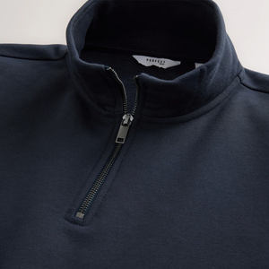 Sweat à capuche décontracté bleu marine à demi-fermeture éclair 500 grammes Logo personnalisé 100% coton respirant Streetwear Vente en gros avec logo personnalisé - Product Image 5