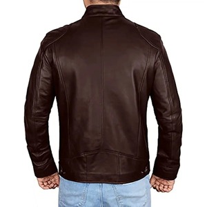 Veste en cuir à col montant coupe cintrée pour hommes veste en PU anti-vent pour hommes vestes à fermeture éclair diagonale pour revers de moto pour hommes - Product Image 5