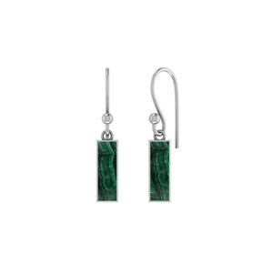 Boucles d'oreilles pendantes en argent sterling 925 de haute qualité, finition haut de gamme, malachite d'eau de mer, forme de baguette double cœur, sertissage en bezel, cadeau tendance - Product Image 1