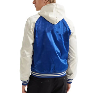 Chaqueta de manga larga con cierre de botón a presión para hombre, chaquetas de béisbol de bombardero de satén de seda de dos tonos con dobladillo acanalado de alta calidad - Product Image 2