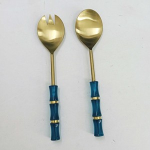 Mango de resina rosa y roja, juegos para servir ensaladas chapados en oro, vajilla con acabado brillante, servidor de ensaladas para servir alimentos - Product Image 4