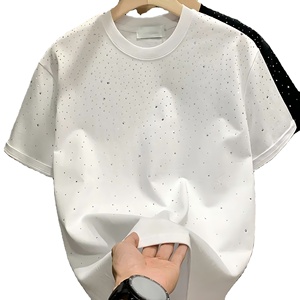 T-shirt tendance avec logo imprimé et strass, 100% coton, coupe ample pour homme - Product Image 1