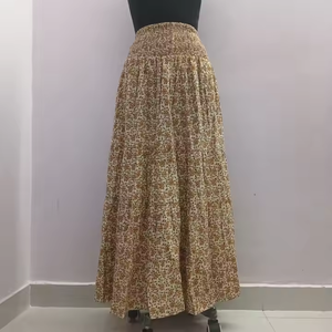 Full Length Cotton Maxi <b>Skirt</b> for Women Screen Printed Boho Style Waist and Detailed Stitching Comfortable Summer Fashion <b>Skirt</b> - Product Image 1