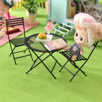 Accessoires de maison de poupée en métal 1/12, meubles de loisirs en plein air, ensemble table basse ronde et chaise, jouets miniatures