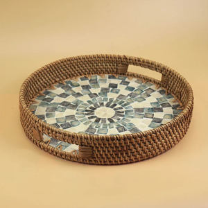 Bandeja de servicio de ratán rectangular de alta calidad, manijas tejidas a mano, plegables, ecológicas, estilo bohemio, bajo MOQ, OEM aceptable, Vietnam - Product Image 2