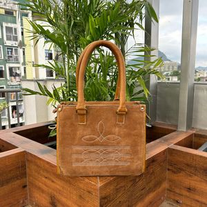 Genuine Tan Suede Leather <b>Concealed</b> Carry Women Luxury Mini Tote Bag Western Boot Stitch Crossbody Purse Cowhide Leather Handbag - Product Image 2