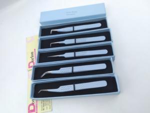 Sky Blue Color 90 Degree Eyelash Tweezers Diamond <b>Grip</b> Tweezers for Eyelash Extension Custom Logo Volume Lash Tweezers - Product Image 5