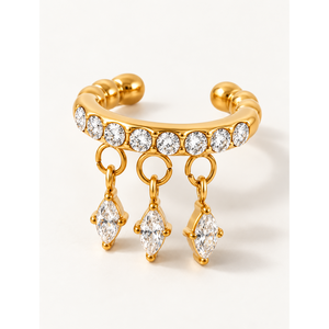 Pendientes de Clip con Flecos Marquise, Chapados en Oro, de Acero Inoxidable, con Detalles de Perlas y Diamantes, para Bodas y Regalos - Product Image 1