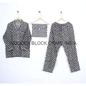 Conjunto de pijama con estampado de bloques de algodón 100%, ropa de dormir Floral, pijama para verano y primavera, camisón de punto informal transpirable y suave - Product Image 2