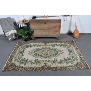 Clásico marrón Beige 4x6 pies Vintage Alfombra de lana turca área grande diseño de retazos para pasillo dormitorio látex decoración de cabecera con estilo - Product Image 1