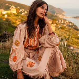 Robe de travail brodée de plage pour femmes Style Boho robe Maxi à manches longues ukrainienne 100% coton robe longue nouveau Style OEM ODM - Product Image 4