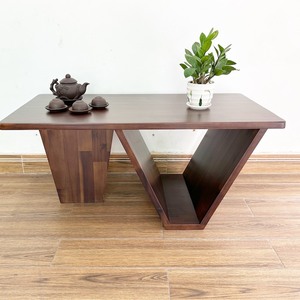 Table à thé rectangulaire en bois d'acacia 100x50x45cm, style farmhouse fait main avec plateau en verre pour salon ou entrée TT68228 - Product Image 3