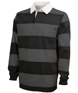 White Stripe Collar <b>Long</b> <b>Sleeve</b> Rugby for Shirt Unisex Two-Tone <b>Black</b>/Grey 100% Polyester Quick Dry Breathable Customizable - Product Image 6