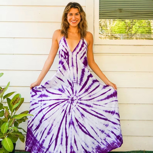 Elegante Tie Dye Maxi vestido de moda verano noche Casual desgaste sólido patrón botón decoración al por mayor playa vacaciones - Product Image 1