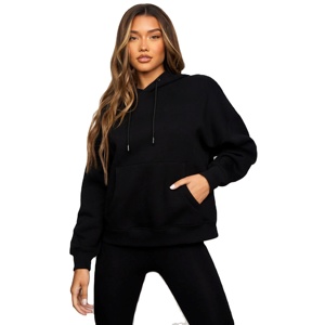 Personnalisé Sweat Des Cultures En Gros Plaine Brun Dames Pull Doux Coton Polaire Ras Du Cou Chandails Courts Hoodies pour Femme - Product Image 1