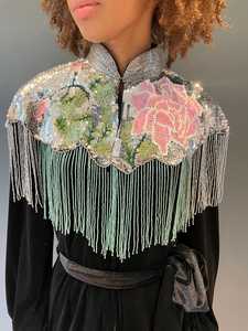 Cape Burlesque élégante avec des paillettes de brins perlés Belle silhouette droite Attache le cou Enveloppe de fête pour les occasions de club - Product Image 3