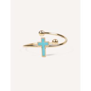 Anello Cucocuca YFB R294 in Acciaio Inossidabile Smaltato Placcato Oro con Croce Multicolore, Misura Regolabile, Stile Classico, Uso Quotidiano, Cristiano, EU 48h - Product Image 4