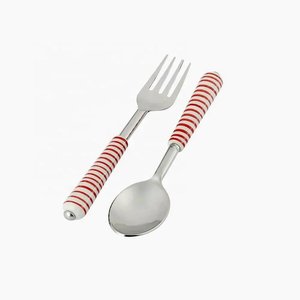 Juego de Servidores de Ensalada Modernos de Lujo con Mango de Esmalte Rojo y Blanco, Acero Inoxidable Mate Plateado, Apto para Lavavajillas, para Hogar, Hotel, Restaurante - Product Image 1