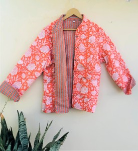 Reversible Handmade Pocket Jacket Floral Block Printed <b>Quilted</b> Cotton Women's Jackets Button Closer Coat Special Gift for Winter - Product Image 4