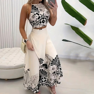 Conjunto de dos piezas tejido con logotipo personalizado Ropa de mujer Joggers y Top corto Conjunto de faldas de verano para mujer - Product Image 3