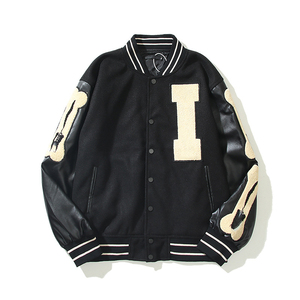 Gran oferta de chaqueta acolchada universitaria de moda de calle para hombre, Mangas de cuero de lana teñidas personalizadas con capucha de lona, ropa ligera de invierno - Product Image 1