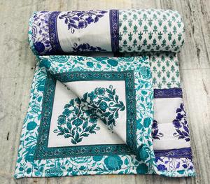 Edredón Reversible indio hecho a mano de tamaño Queen, colcha ligera de algodón, estampado de bloque de mano alta, ropa de cama de invierno Vintage para el hogar - Product Image 1