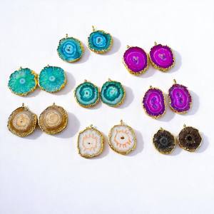 DIY Sterling Silver <b>Green</b> Solar Quartz Druzy Gold Plated Charm Making Pendant Necklace for Wholesale - Product Image 2