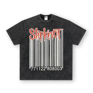 Camiseta de punto de algodón pesado Vintage Slipknot Band 100% algodón hombres mujeres Casual de manga corta estampado lavado desgastado Suelto - Product Image 4
