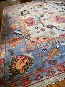 Alfombra Oushak Azul Anudada a Mano, Alfombra Afgana Anudada a Mano con Tinte Vegetal, Multicolor para Sala de Estar, Habitación Infantil, Oficinas - Product Image 5