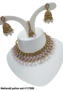 Nuevo diseño chapado en oro tradicional verde perla y Kundan tachonado collar conjunto de joyas para mujer - Product Image 3