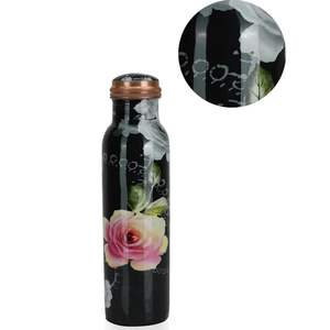Black Printed Pure Copper <b>Bottle</b> with Carrying Bag for <b>Drinking</b> Water Available for Multipurpose Office Use for Boiling Water - Product Image 3