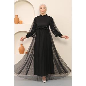 Vestido Casual Negro con Puntos, Talla XS, Largo Maxi, Cintura Natural, Mangas Regulares, Silueta en A, 100% Poliéster-MSW12238-1 - Product Image 1