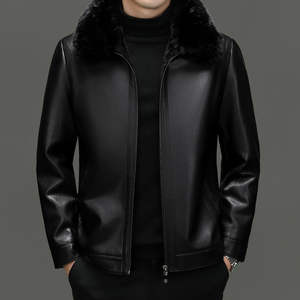 Veste en cuir pour homme, style robuste d'hiver, couture solide, imperméable, écologique, coupe équilibrée, tissu en toile, logo sur le devant - Product Image 4