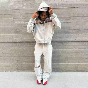 Ensemble de survêtements d'hiver cousus sur mesure pour hommes de haute qualité 100% coton vêtements de sport décontractés panneaux contrastés avec fermeture éclair imprimé tendance - Product Image 1