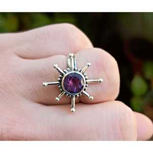 Handmade Boho <b>Statement</b> <b>Ring</b> for Women Amethyst Gemstone Set in Sterling Silver Unique Gift for Her - Product Image 3