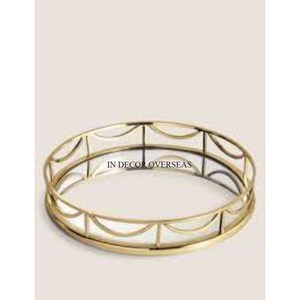 Most Demanding High Quality Metal Gold Plated Fancy Designer Frame For Oval Shape <b>Mirror</b> Food Items Serving Tray From India - Product Image 6