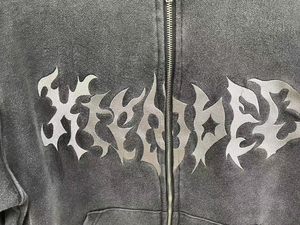 Logo personnalisé brodé 100% coton 500gsm robuste rue lavé à l'acide à double fermeture éclair sweat à capuche - Product Image 4