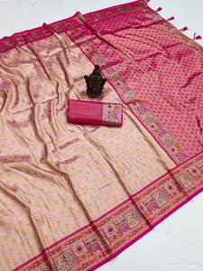 Sari de Seda Banarasi Pura, Estilo Moderno, Pallu con Tejido Zari Pesado y Rico, Seda India para Fiestas y Bodas - Product Image 6