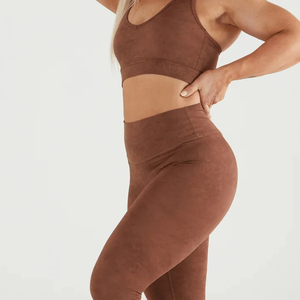 New Arrival <b>Women's</b> Yoga Sets Mid Waist Plaid Pattern Breathable Lightweight 2-Piece Leggings Bra High Quality Seamless Trending - Product Image 2