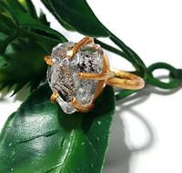 Anillo de Regalo Unisex de Diamante Herkimer Natural en Bruto con Engaste de Lujo, Plata de Ley 925 Chapada en Oro, Certificado para Fiestas