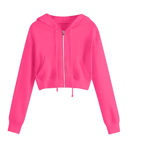 Sudaderas con capucha con cremallera teñidas de color sólido, mezcla de algodón para mujer, sudaderas recortadas para mujer, sudaderas con capucha cortas de manga larga para mujer - Product Image 5