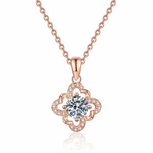 Collar Clásico de Plata de Ley S925 con Colgante de Cadena de Eslabones en Forma de Flor Multicolor con Moissanita VVS1 de 1 Quilate, Elegante y Sencillo - Product Image 2