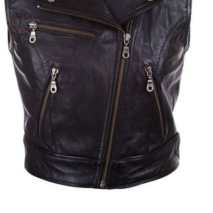 High Quality Customized Sportswear Stylish Windproof Genuine Cowhide <b>Leather</b> <b>Sleeveless</b> Motorbike <b>Jackets</b> Fashionable Handmade - Product Image 5