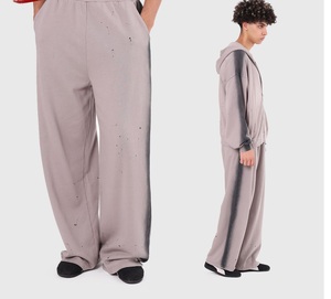 กางเกงผ้าแคนวาสทรงตรงปักลายกอธิคสไตล์วินเทจแบบไม่รัดเชือก  ลายกราฟฟิตีพ่นสี  ผ้าหนา - Product Image 1