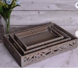 ชุดถาดไม้มะม่วงแนววินเทจพร้อมที่จับถาดไม้อเนกประสงค์3ถาดไม้ขนาดใหญ่ขนาดกลางและขนาดเล็ก - Product Image 5