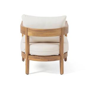 Silla moderna de madera de teca para exteriores con cojín impermeable para jardín, patio, sala de estar, hotel, parque o granja - Product Image 4