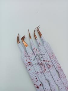 แหนบขนตาปลอม90องศาสีขาวสำหรับบูตแบบมืออาชีพปากคีบสำหรับต่อขนตาปลอมสีโรสโกลด์ออกแบบโลโก้ได้ตามต้องการ - Product Image 4