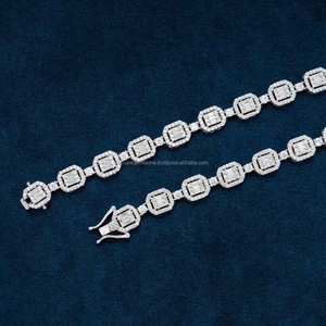 สินค้ามาใหม่ฮิปฮอปแสนสวยเครื่องประดับบาแกตสีเงินอ่อน VVS Moissanite iced Cuban Link Chain - Product Image 3